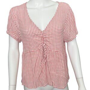 SO - Red & White Gingham Babydoll Top 100% Rayon Short Sleeve Lightweight Sz XL